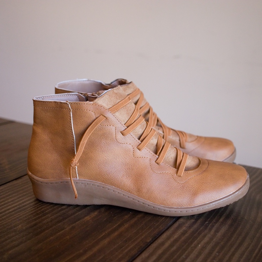 Tan Vegan Leather Ankle Boots
